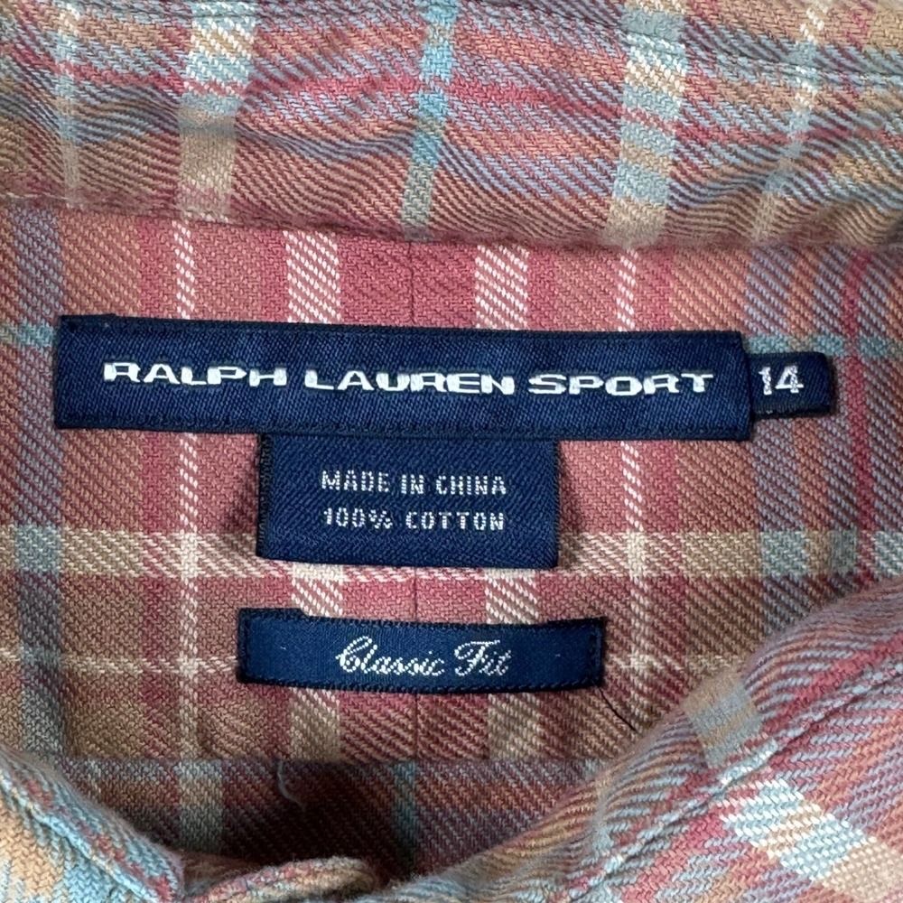 Ralph Lauren Sport Womens 14 Red Plaid Cotton Flannel Button Down Classic Fit - Picture 3 of 8